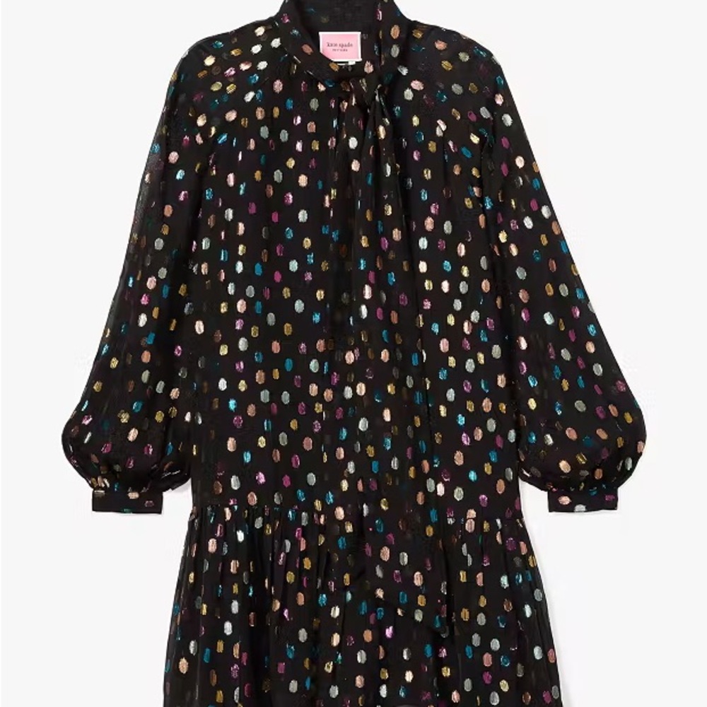 Kate Spade Metallic Holiday Dots Tie-neck Shift Dress NWT - XXL